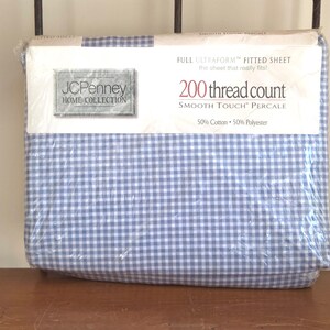 Vintage FULL Lakanset Kolonialblå Gingham av JC Penney Home Collection New Old Stock