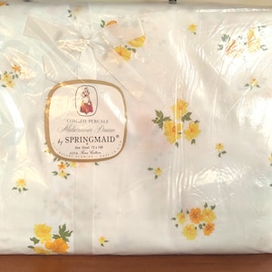Vintage TWIN Flat Sheet by Springmaid Yellow Flowers MIDSUMMER DREAM Combed Percale