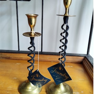 Vintage Brass Candlesticks Brass and Iron by Foundry