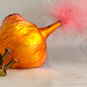 Vintage Figural Bird Glass Christmas Ornament SPARROW Clip On Ornament with Pink Tail Feathers image 5