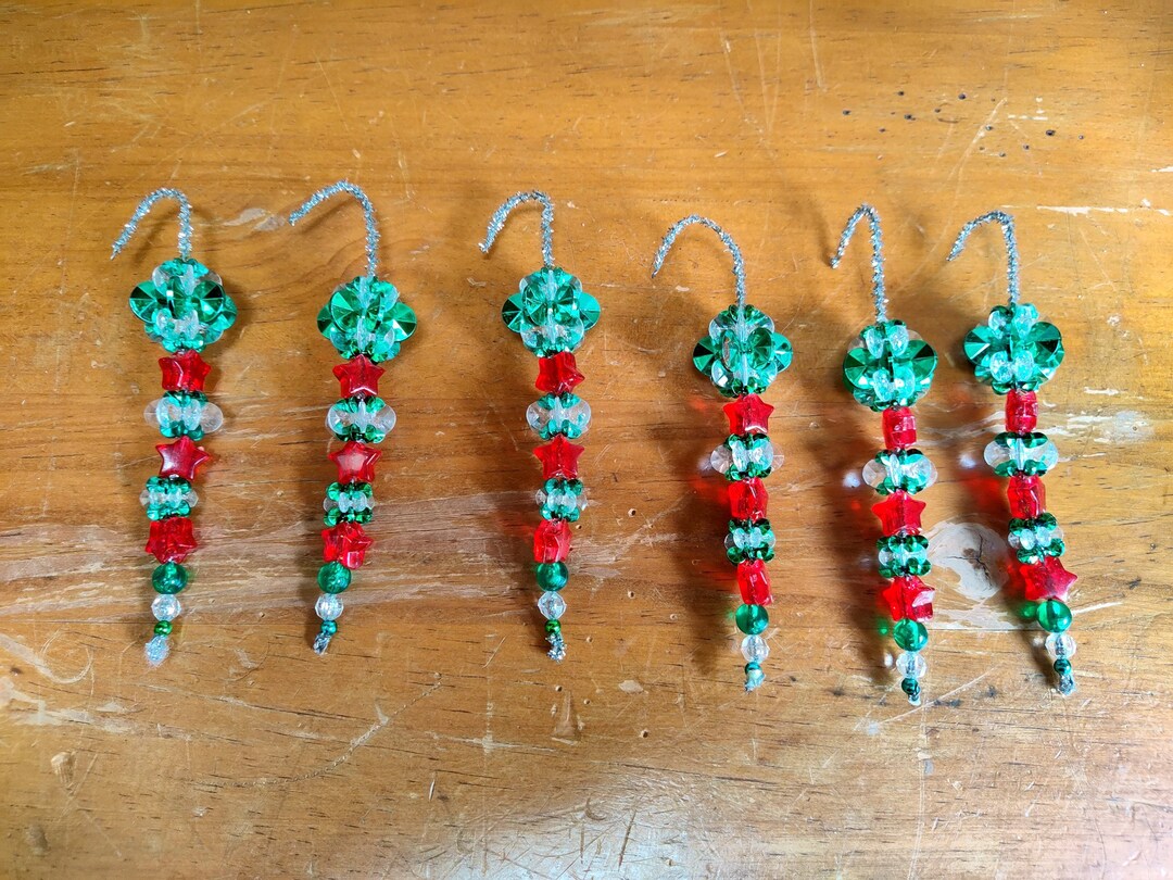 6 Vintage Beaded Christmas Tree Ornaments Etsy