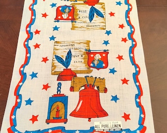 Vintage Parisian Prints Linen Kitchen Towel FOURTH of JULY NOS 28 X 16