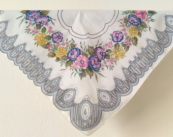 Vintage Hankie Handkerchief Hanky BRIGHT FLOWERS  12 x 12