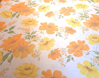 Vintage 1960 Orange Gelb Blümchen Schiere Stoff (100% Polyester)