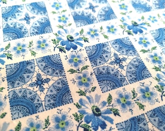 Vintage Stoff Baumwolle Quilting Stoff BLAUE GÄNSEBLÜMCHEN 45 x 36 BTY