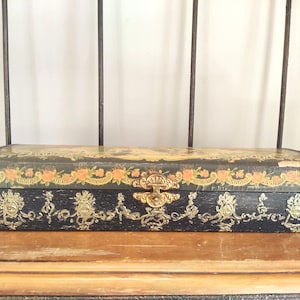 Antique Art Nouveau Glove Box: Celluloid Mother & Children, Peach Silk Lining