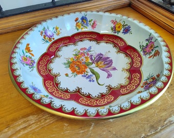 Vintage Metal Tray Bowl Floral by Daher Large Metal Tray England 1971
