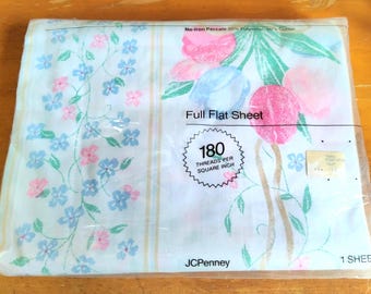 Vintage Full Flat Sheet TULIP SHOWER by JC Penney New Old Stock