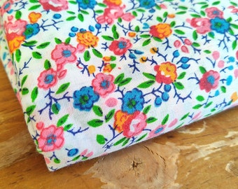 Vintage Cotton Blend Fabric Tiny Flowers Roses on White by The  Yard