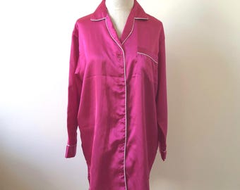 Vintage Nightgown Nightshirt Pink Silky Satin Short Nightgown by Fascination New York Large