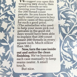May include: Text on a white background with a blue floral pattern. The text reads, "We suggest you open this wrapping very slowly..." and continues to describe the product's quality and features.