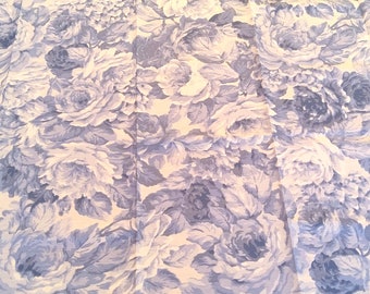 Vintage Floral Fabric BOLD BLUE FLORAL Roses 100% Cotton 45 x 108 3 Yards