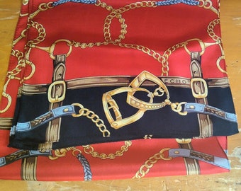 Vintage Silk Scarf Leather Purse Straps Gold Hardware on Red by Echo
