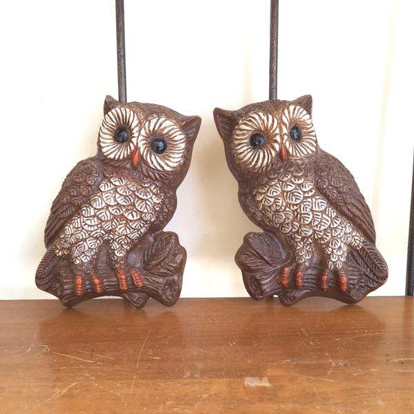 Vintage 1970s Owl Wall Plaques – Mid-Century Decor Set