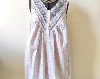 Vintage Nightgown Short Cotton Summer Nightgown by Kathryn Large to XL 1980's