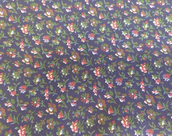 Vintage Calico Stoff Blumen auf Marineblau 45 x 36 Meterware