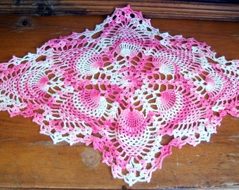 14632 K French vintage embroidered pink cotton and lace doily