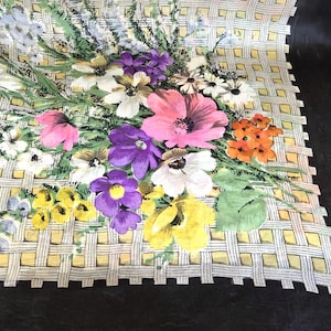 Vintage Silk Scarf Black Silk Floral Scarf 1950s