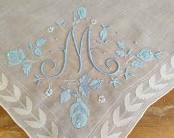 Monogram M Vintage Hankie Madeira Handkerchief Wedding