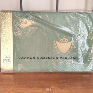 Vintage FULL Flat Sheet CANNON Royal Family Combspun Percale Moss Green 1960s