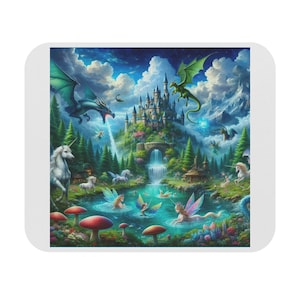 Tapis de souris Fantasy Castle Dragon : décoration magique pour bureau à domicile