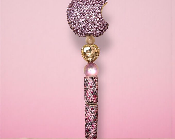 Purple Rhinstone Apple Pen: Whimsical Desk Accessory