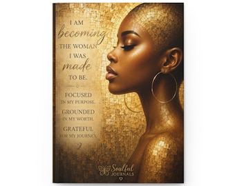 I Am Becoming Inspirational Affirmation Journal Hardcover | Black Woman Profile