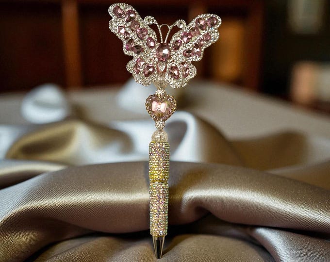 Purple Jeweled Butterfly Rhinestone Pen: Jeweled Desk Accessory