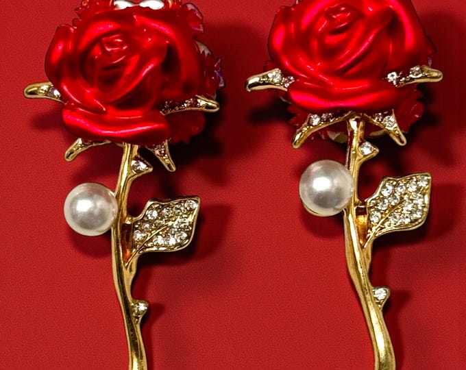 Long Stem Rose Metal and Rhinestone DIY Beads: Vibrant Craft and Jewelry Embellishments