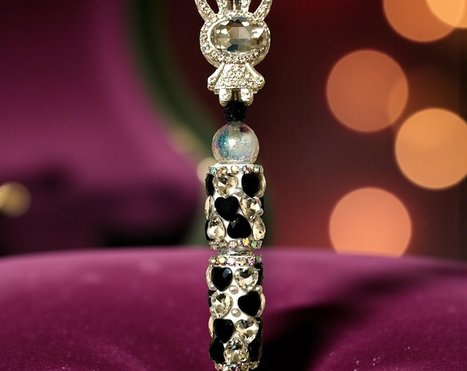 Crystal and Rhinestone Bunny on a Jeweled Pen: Jeweled Desk Accessory