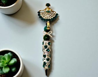 Elegant Jeweled and Rhinestone Dancing Lady Pen: Jeweled Desk Accessory
