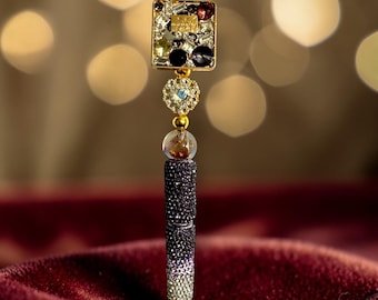 Luxury Rhinestone Crystal Pen – Designer-Inspired Glam Writing Pen – Gold & Black Bling Pen – Elegant Gift for Her, Boss Babe Desk Accessory