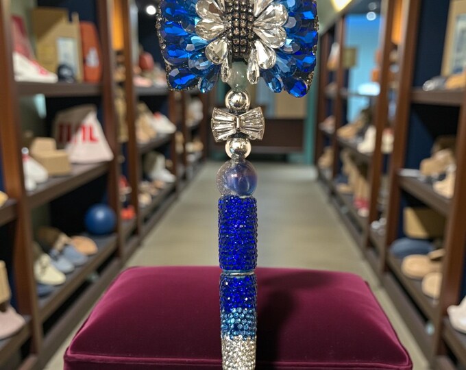 Sapphire Blue Acrylic Bow Bling Rhinestone Pen: Jeweled Desk Accessory