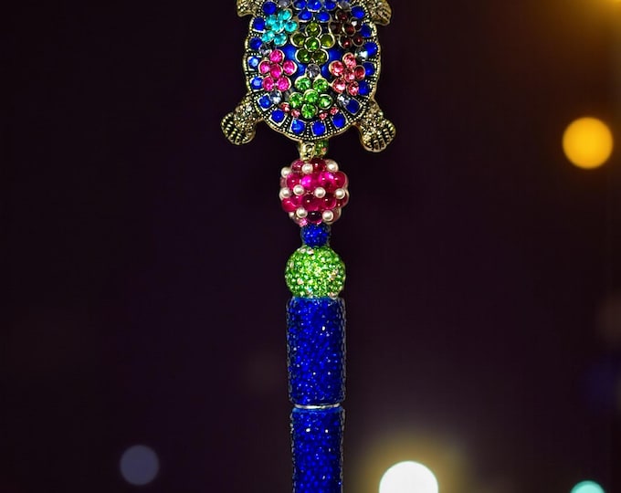 Blue Turtle Rhinestone Pen: Jeweled Desk Accessory
