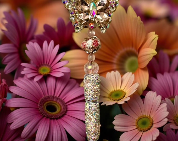 Crystal Pink Butterfly Rhinestone Bow Pen: Jeweled Desk Accessory