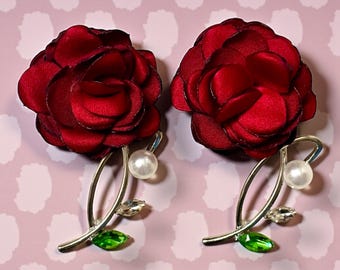 Curved Stem Rose Metal and Rhinestone DIY Beads: Vibrant Craft and Jewelry Embellishments