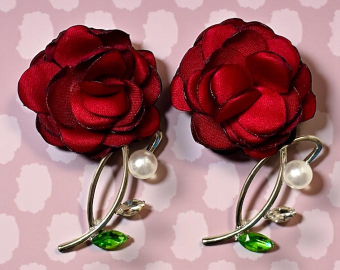 Curved Stem Rose Metal and Rhinestone DIY Beads: Vibrant Craft and Jewelry Embellishments