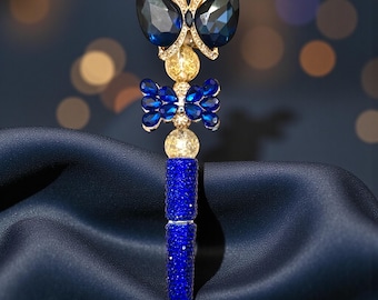 Royal Blue Butterfly Rhinestone Pen: Jeweled Desk Accessory