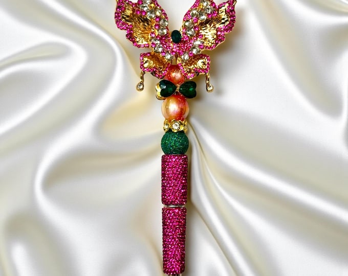 Pink Metal Butterfly Rhinestone Pen: Jeweled Desk Accessory