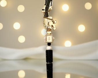 Sophisticated Woman with Dog Rhinestone Pen: Jeweled Desk Accessory