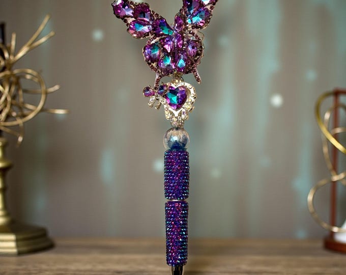 Purple Rainbow  Crystal Butterfly Rhinestone Pen: Elegant Writing Instrument