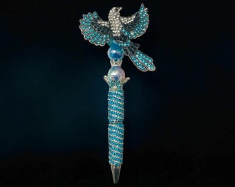 Pretty Blue and Silver Bird Rhinestone Pen