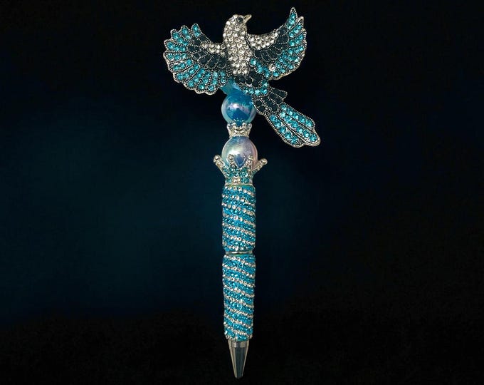 Pretty Blue and Silver Bird Rhinestone Pen