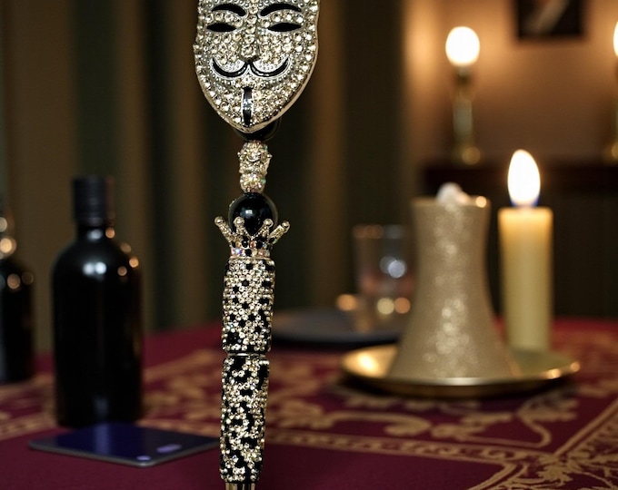 Sliver Anonymous Bling Masked Rhinestone Pen: Jeweled Desk Accessory