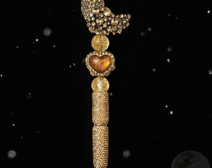 Gold  Rhinestone Moon Pen: Jeweled Desk Accessory