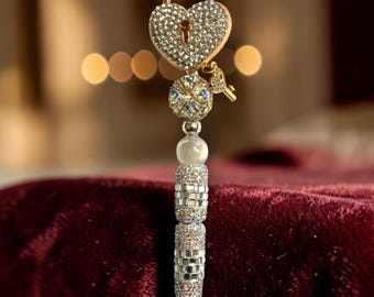 Luxury Rhinestone Heart Lock & Key Jeweled Pen - Glam Crystal Ballpoint Pen - Elegant Gift for Her - Bling Office Desk Accessory