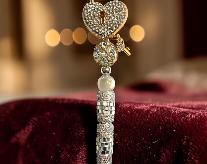 Luxury Rhinestone Heart Lock & Key Jeweled Pen - Glam Crystal Ballpoint Pen - Elegant Gift for Her - Bling Office Desk Accessory