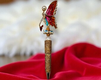 Pretty Enamel Rhinestone Butterfly Pen