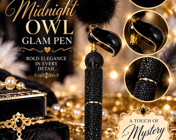 Black Fox Rhinestone Pen – Jeweled FOX Glam Pen – Black & Gold Crystal Pen – Unique FOX - Lover Gift – Luxury Pen for Her