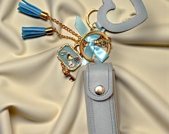 Three Piece Baby Blue Keychain/Purse Charm: Jeweled  Accessory